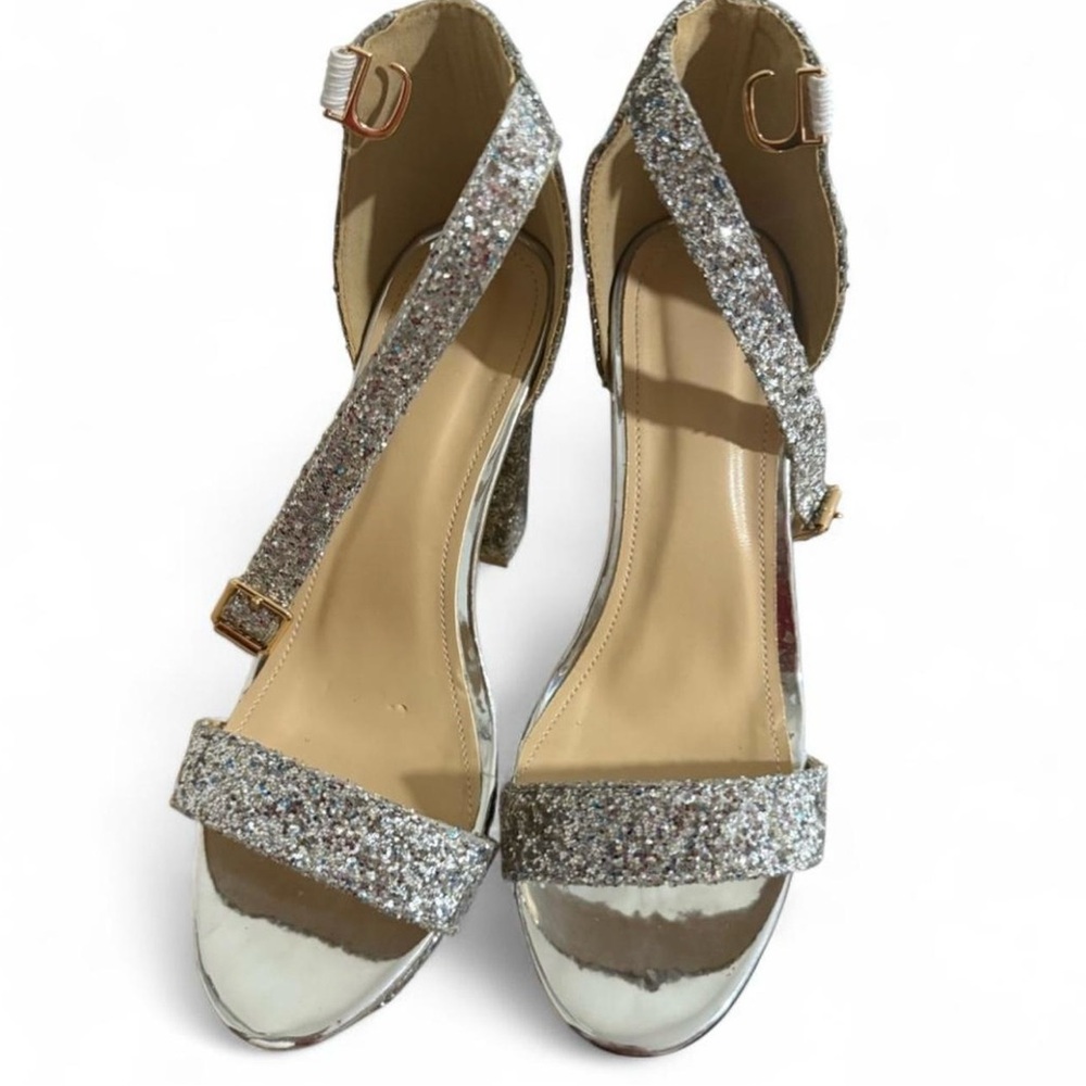 Glitter Silver Platform Heels - image 5